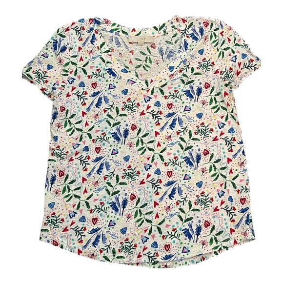 LOFT Blue and Pink Fitted Short Sleeve Blouse - Picture 2 of 9